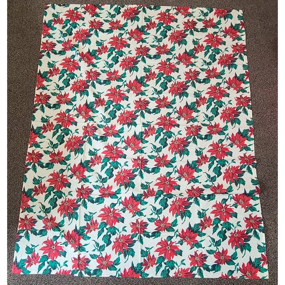 Vintage Poinsettia Cotton Table Topper 53 X 42 Hoffman California Fabrics